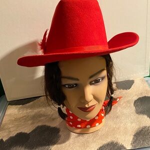 Elegant Red Women's Hat with Feather Accent